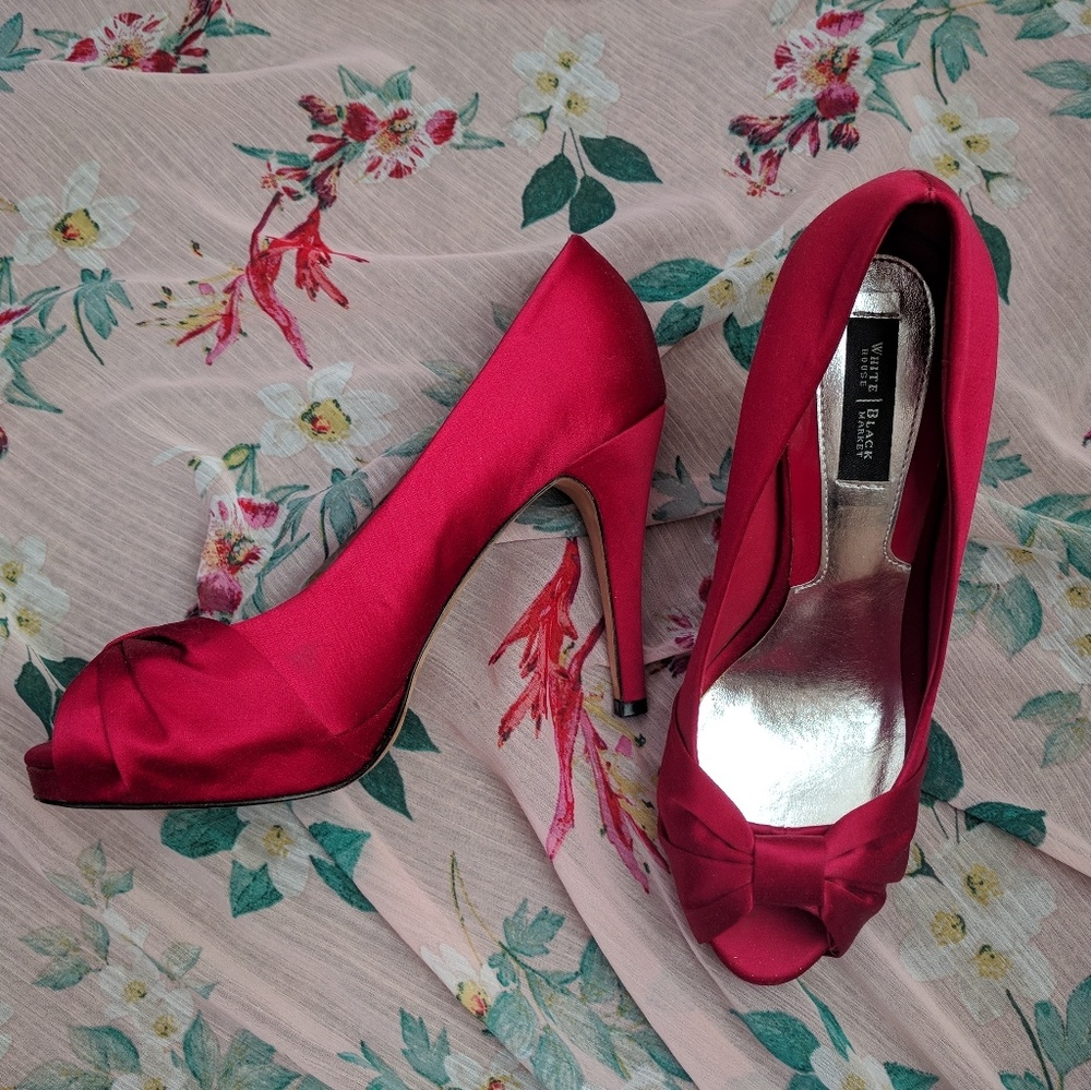 White House Black Market Satin Bow Heels